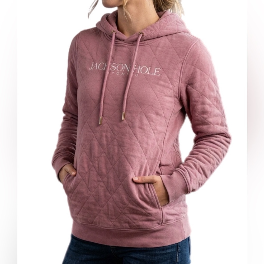 Quilted Mauve Cotton Hoodie with Embroidery Jackson Hole Wyoming